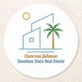 ビーチ実在エステート会社かわいいカスタマイズ ラウンドペーパーコースター (正面)