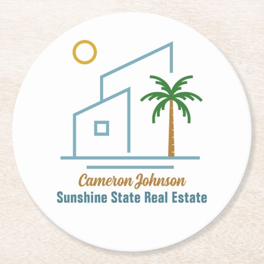 ビーチ実在エステート会社かわいいカスタマイズ ラウンドペーパーコースター (正面)