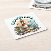 ビーチ寿命 スクエアペーパーコースター (アングル)