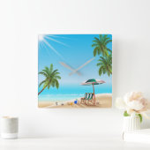 ビーチ寿命。ビーチ玉及び太陽傘 スクエア壁時計 (ホーム)