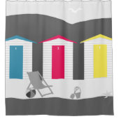 ビーチ小屋のイギリスの白黒色の海岸の海岸 シャワーカーテン (正面)