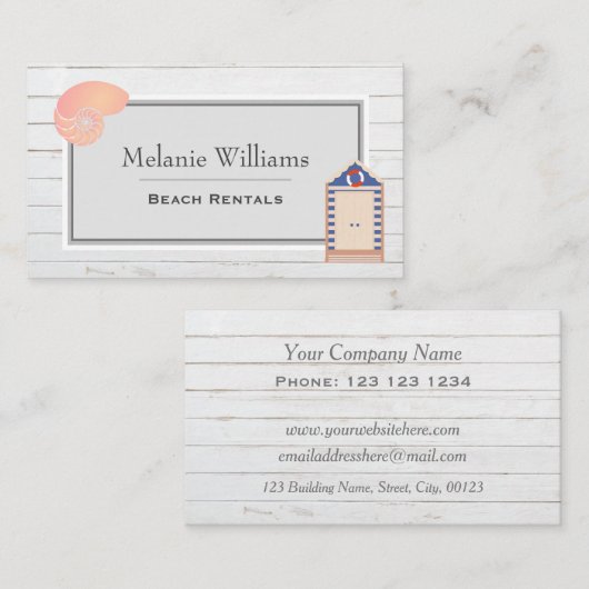 ビーチ小屋の遊歩道のビーチのレンタル 名刺 (正面/裏面)