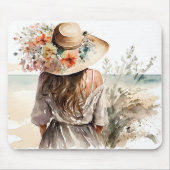 ビーチ帽付き女性 マウスパッド (正面)
