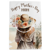 ビーチ帽付き女性 ミディアムペーパーバッグ (正面)