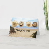 ビーチ帽子がライン上のビーチ誕生日 カード (正面)