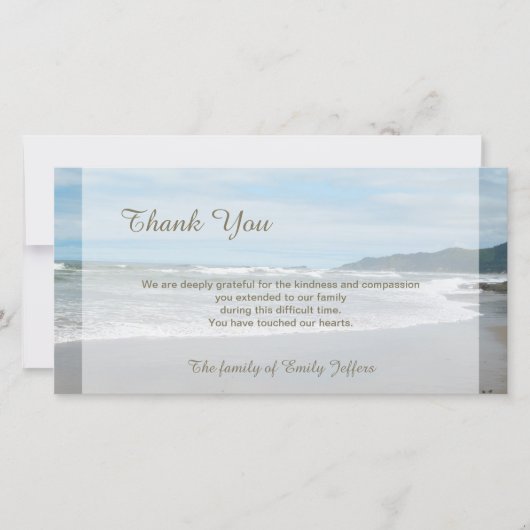 ビーチ悔やみや弔慰サンキューメモリアルフォトカード サンキューカード (正面)