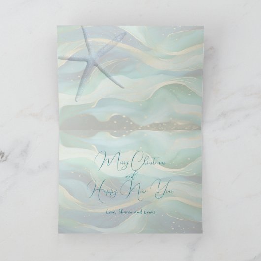ビーチ愛好家ハート写真テンプレートクリスマスカード シーズンカード (内部)