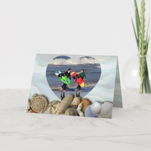 ビーチ愛好家ハート写真テンプレートクリスマスカード シーズンカード (正面)