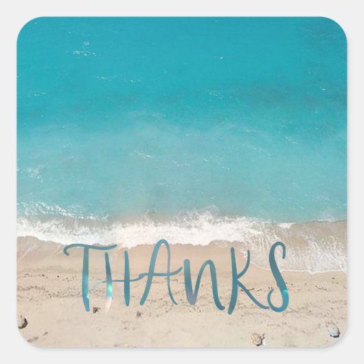 ビーチ感謝してい写真 スクエアシール (正面)