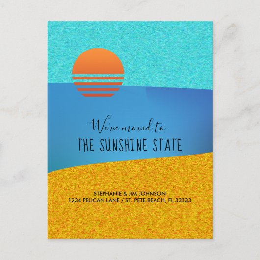 ビーチ我々サンシャイン州新しいアドレスに移動 案内ポストカード (正面)