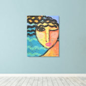 ビーチ抽象芸術ポートレートのOSBボード上の女性 キャンバスプリント (インサイチュ (ウッドフロア))