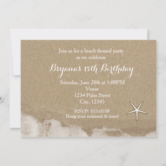 ビーチ招待されましたタイポグラフィパーティの招待状 招待状 (裏面)