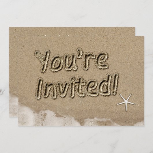 ビーチ招待されましたタイポグラフィパーティの招待状 招待状 (正面/裏面)