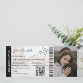 ビーチ搭乗券ウェディング日付チケットを保存 招待状 (スタンド正面)