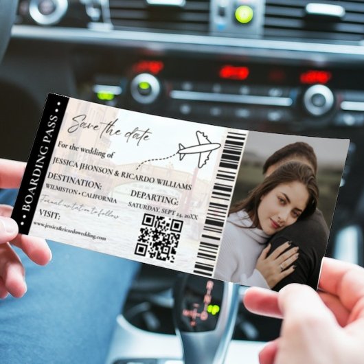 ビーチ搭乗券ウェディング日付チケットを保存 招待状