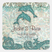 ビーチ救デート結婚式用シールイルカ スクエアシール (正面)