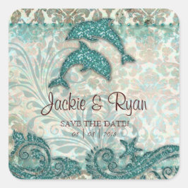 ビーチ救デート結婚式用シールイルカ スクエアシール