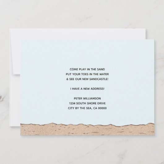 ビーチ新しいサンドキャッスル新しいアドレスの移動 案内状 (裏面)