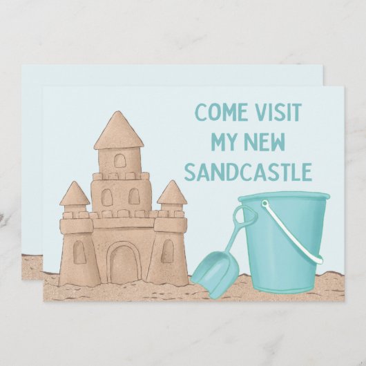 ビーチ新しいサンドキャッスル新しいアドレスの移動 案内状 (正面/裏面)