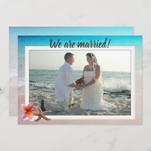 ビーチ新婚プライベート婚姻通知フラットカード (正面/裏面)