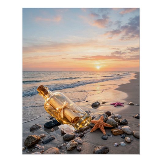ビーチ日の出日の入り海の波 ポスター (正面)