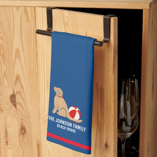ビーチ日ゴールデンレトリバードックキッチンタオル キッチンタオル (三つ折り)