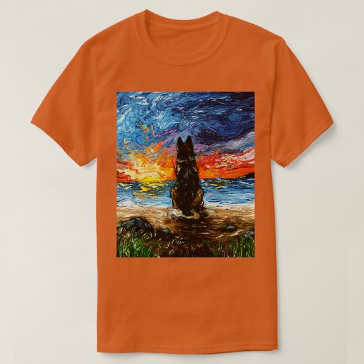 ビーチ日ジャーマンシェパード Tシャツ (デザイン正面)