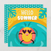 ビーチ日ハローサマーパイナップルグリーティングカード (正面/裏面)