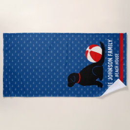 ビーチ日ブラックドッグブルークジラビーチタオル ビーチタオル