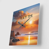 ビーチ時の夕日カラフル スクエア壁時計 (傾斜)