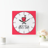 ビーチ時間だ！レッド スクエア壁時計 (ホーム)
