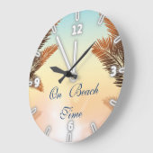 ビーチ時，手のひら葉の ラージ壁時計 (傾斜)