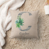 ビーチ木文字C&多肉類パーソナライズされた クッション (ブランケット)