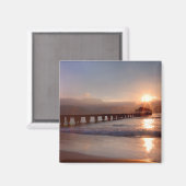 ビーチ桟橋(日没)、ハワイ マグネット (正面/裏面)