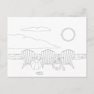 ビーチ椅子大人着色はがき ポストカード