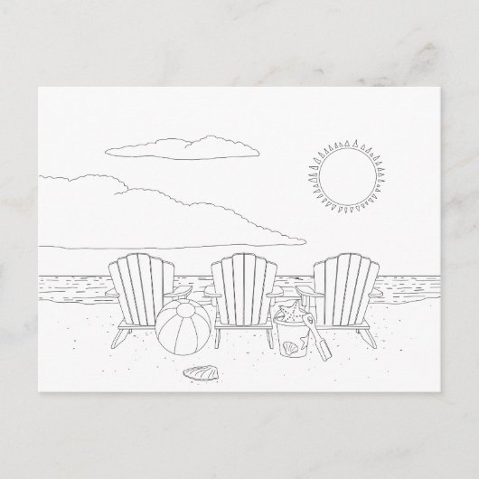ビーチ椅子大人着色はがき ポストカード (正面)