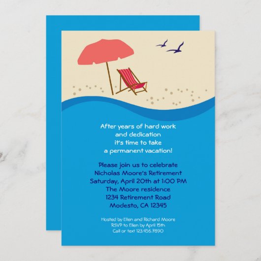 ビーチ椅子退職パーティの招待状 招待状 (正面/裏面)