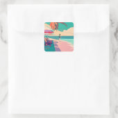 ビーチ椅子、傘、サンゴ及びティール(緑がかった色)ビーチ スクエアシール (バッグ)