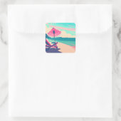 ビーチ椅子、傘、ピーチ及びティール(緑がかった色)ビーチ スクエアシール (バッグ)