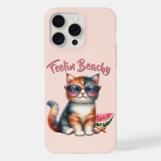 ビーチ気分を満喫する猫の幸せな雰囲気 iPhoneケース (裏面)