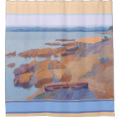 ビーチ水とボートフランスのアートプリント シャワーカーテン (正面)