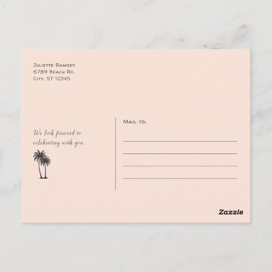 ビーチ水と砂の写真の保存日付 ポストカード (裏面)