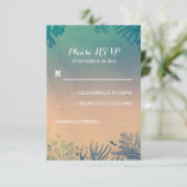 ビーチ水中ティール（緑がかった色）とブルーウェディングRSVP 出欠カード (スタンド正面)