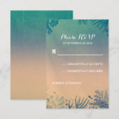 ビーチ水中ティール（緑がかった色）とブルーウェディングRSVP 出欠カード (正面/裏面)