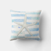 ビーチ水彩ヒトデストライプのグブルー白 クッション (裏面)