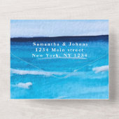 ビーチ水彩熱帯目的地海波 オールインワン招待状 (裏面)