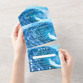 ビーチ水彩熱帯目的地海波 オールインワン招待状