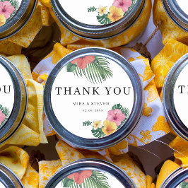 ビーチ水彩熱帯花結婚の感謝していあなた ラウンドシール