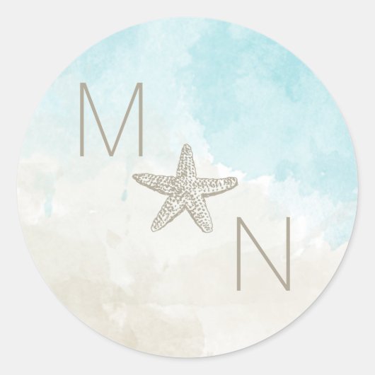 ビーチ水彩画結婚像封筒用シール ラウンドシール (正面)