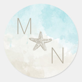 ビーチ水彩画結婚像封筒用シール ラウンドシール